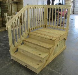 Wood Porch Steps Ideas, Wooden Steps Outdoor, Mobile Home Stairs, Wood Deck Steps, Mobile Home Steps, Diy Stairs Outdoor, Cabin Projects, Camper Steps, Deck Patterns