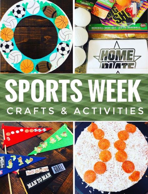 Sports Themed Crafts and Activities for kids! Great ideas for sports themed parties & summer camp! #sportsbirthday #sportstheme Sport Craft For Preschool, Sports Related Arts And Crafts, Olympic Sports Crafts For Kids, Sport Dress Up Day, Sports Week Preschool Activities, Sports Related Crafts, Sports Art For Preschool, Sports Week Activities, Sports Themed Crafts For Preschool