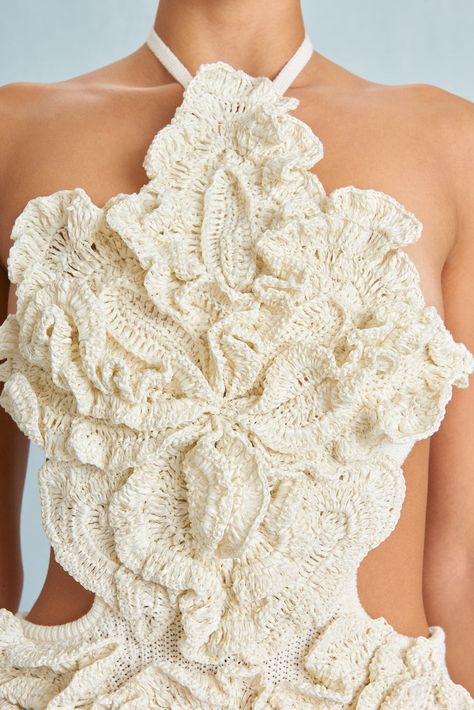 ELISSE CROCHET DRESS - OFF WHITE – CULT GAIA Open Knit Dress, Crochet Fashion Design, Formal Crochet Dress, Flower Inspired Fashion, Haute Couture Crochet, Crochet Flower Dress, Organic Crochet, Crochet White Dress, Crochet Trends