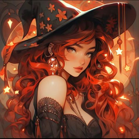 Red Haired Witch Art, Red Haired Witch, Coven Witches, Anime Pp, Autumn Witch, Witches Halloween, Anime Witch, Anime Halloween, Vampire Girls