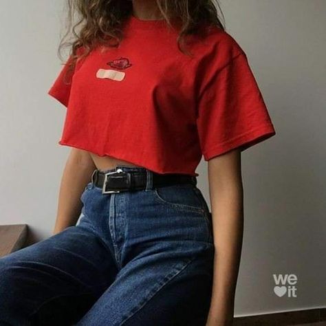 Red Crop Top, K Fashion, 90's Fashion, Moda Vintage, Soft Grunge, Aesthetic Outfits, Look Fashion, 90s Fashion, Aesthetic Clothes