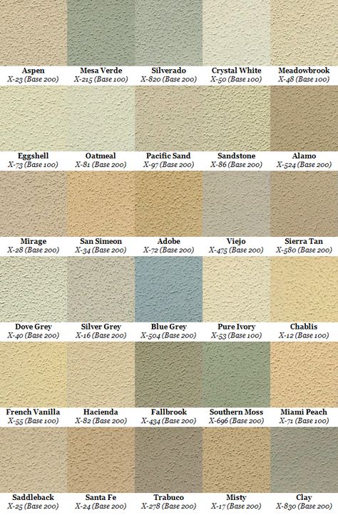 Stucco color samples - ideas for our house- I think we are going with light tan colored windows. Stucco Exterior Colors, Stucco House Colors, Exterior Stucco, Stucco Paint, Stucco Colors, Stucco Finishes, Trendy House, House Paint Color Combination, Exterior House Color