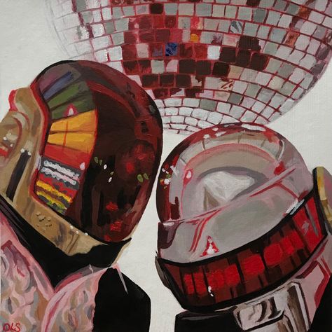 Daft Punk Painting, Daft Punk Art, Daf Punk, Disco Ball Painting, Daft Punk Helmet, Ball Painting, Work Out But, Gas Mask Art, I Robot