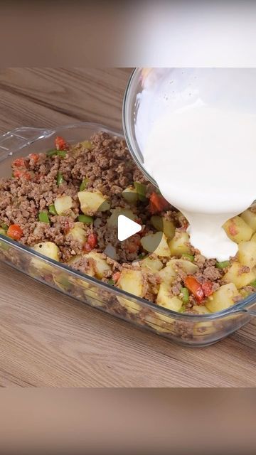 yummakers on Instagram: "You’ve never tasted anything like it! Ground meat with potatoes in sauce. #potato #vegetables #groundbeef #tomato #creamy #mozzarellacheese #delicious #food #fyp" Dinner With Potatoes And Ground Beef, Dinner Ideas With Ground Beef And Potato, Ground Hamburger And Potato Recipes, New Ground Beef Dinner Ideas, Ground Beef Pie Recipes, Stuffed Potatoes With Ground Beef, Bake Potato Recipes, Ground Meat Meals, Baked Potatoes With Ground Beef