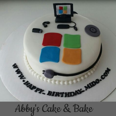 Computer's cake. Technology cake. Microsoft cake                                                                                                                                                                                 More Engineer Birthday, Computer Cookies, Computer Cake, Computer Engineer, 80 Birthday Cake, Ten Ten, 60th Birthday Cakes, Gadgets Electronics, Birthday Cakes For Men