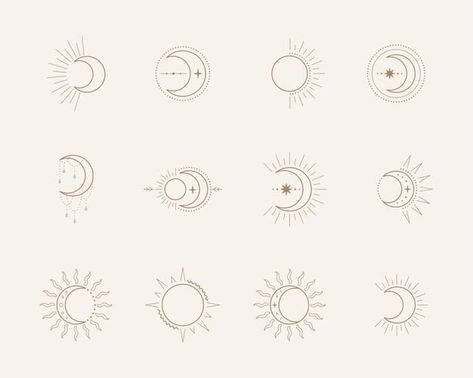 Dainty Moon And Sun Tattoo, Sun In Moon Tattoo, Sun And Crescent Moon Tattoo, Moon And Sun Logo, Moon Logo Ideas, Little Moon Tattoo, Circle Tattoo Ideas, Sun Moon Logo, Tattoo Moon And Sun