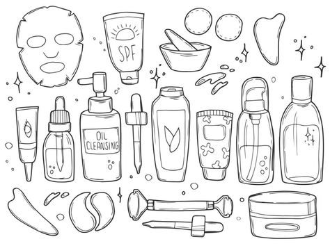 Skincare Drawing, Paper Skincare, Care Drawing, Drawing Transparent, 귀여운 음식 그림, Easy Paper Crafts Diy, Cosmetic Sets, Beauty Products Photography, Easy Coloring Pages