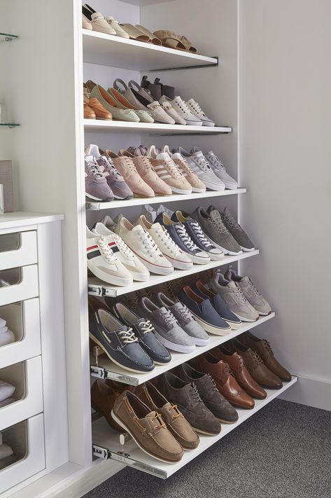 Get organized and add a touch of elegance to your space with our brilliant shoe storage solutions. Say goodbye to clutter and hello to a chic and tidy home. Walk In Wardrobe Design, Dressing Room Design Small Space, Dressing Room Ideas, Dressing Design, Dressing Room Decor, Simple Dressing, Dressing Room Closet, Closet Shoe Storage, Dream Closet Design