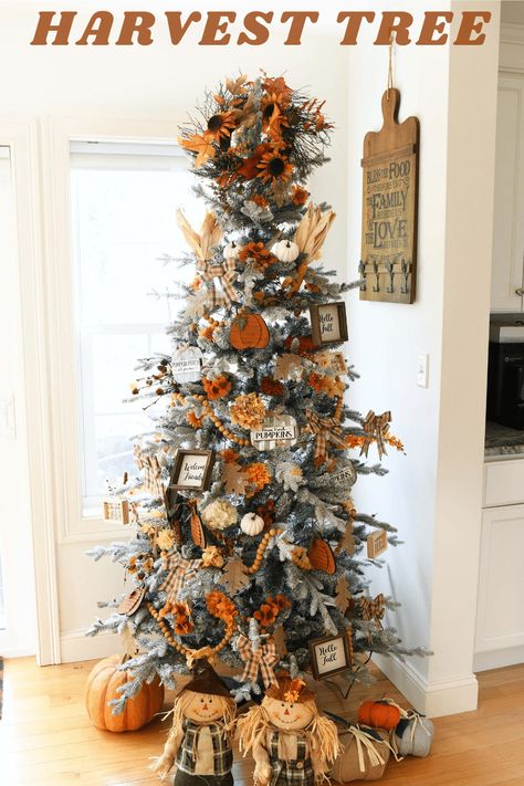 Fall Christmas Tree Idea - Get inspired to put up your Christmas Tree early with this Fall decorated Christmas tree. We are sharing our favorite ornaments and ideas to fill in your harvest tree. #AutumnTree #HarvestTree #blessingstree #FallTree #falldecor via @savvysavingcoup Fall Tree Decorations, Harvest Tree, Fall Christmas Tree, Halloween Christmas Tree, Thanksgiving Tree, Tree Ribbon, Skirt Ideas, Holiday Tree Decorations, Fall Thanksgiving Decor