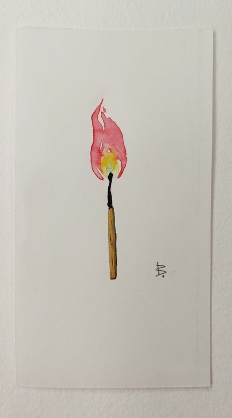 Match Drawing Burning, Match Stick Painting, Fire Watercolor, Small Feather Tattoo, Watercolor Painting Easy, Fire Drawing, Getting A Tattoo, Sketchbook Drawings, Minimalist Tattoos