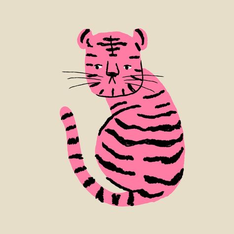 Chinese New Year Animals, Tiger Doodle, Notion Pics, Tiger Character, Chinese New Year 2022, Tiger Year, Doodle Clipart, Chinese New Year Design, Pink Tiger