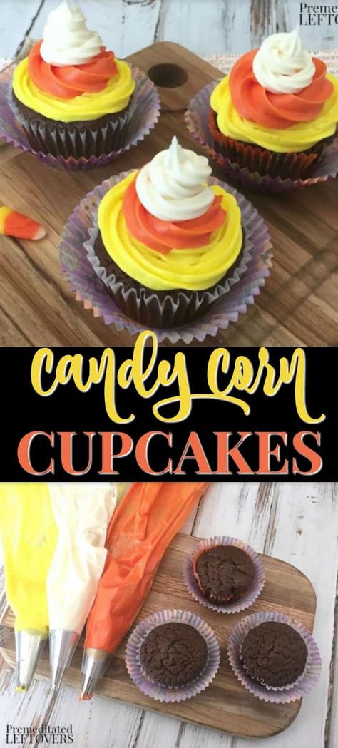 This easy Candy Corn Cupcakes recipe is perfect for Fall parties! These are delicious and easy to make! The frosting on the cupcakes resembles candy corn! Halloween Candy Corn Cupcakes, Crockpot Chicken Tacos, Corn Cupcakes, Candy Corn Cupcakes, Pasta Con Broccoli, Traditional Holiday Recipes, Easy Candy, Fall Parties, 5 Ingredient Recipes