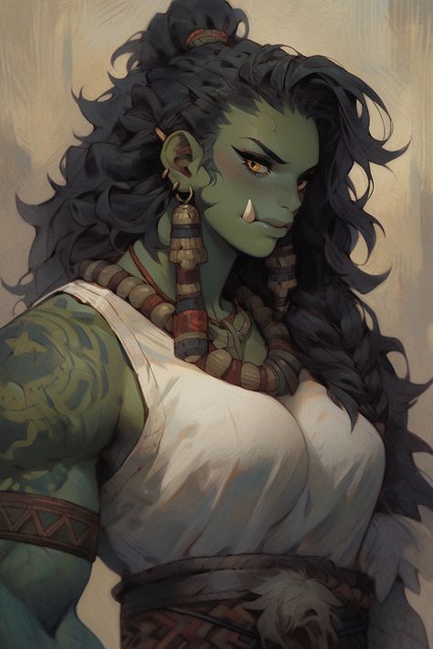 Half Orc Barbarian Female Dnd, Dnd Orc Female, Orc Woman Art, Female Orc Character Design, Orc Dnd Character, Orc Female Art, Female Orc Art, Female Orc Barbarian, Female Orc Beautiful