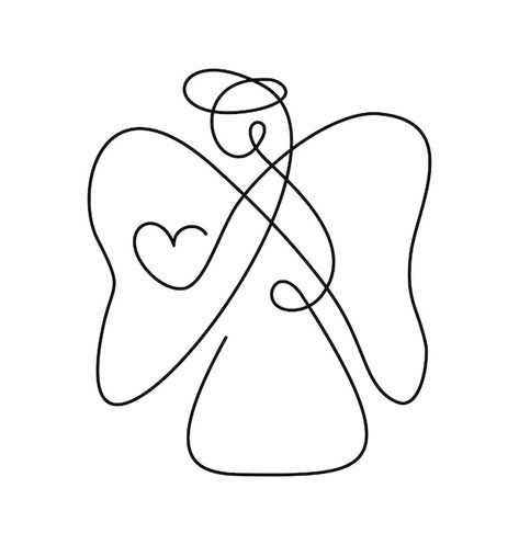 Angel Outline Drawing, Angel Art Drawing Simple, Gaurdian Angel Tattoo, Angel Illustration Art, Angel Line Drawing, Line Art Angel, Angel Line Art, Angel Outline, Sketch Body