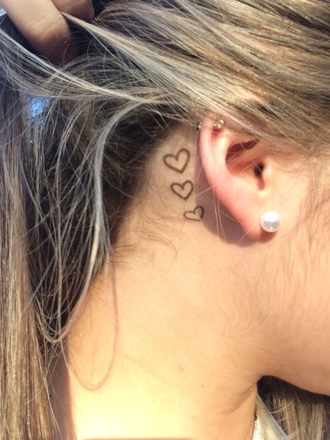 Heart tattoos :) Two Hearts Behind Ear Tattoo, Three Hearts Behind Ear Tattoo, Behind The Ear Heart Tattoo Ideas, Hearts Behind The Ear Tattoo, Tiny Heart Tattoo Behind Ear, 3 Hearts Behind Ear Tattoo, Heart Tattoos Behind The Ear, Behind Ear Heart Tattoo, Heart Neck Tattoos Women