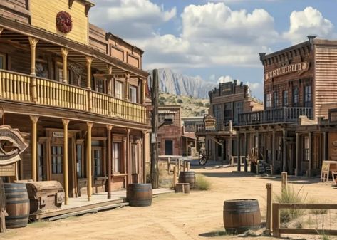 Sci Fi Western Town, Western Town Buildings, Wild West Architecture, Bikeriders Aesthetic, Ghost Towns Of America, Wild West Saloon, Wild West Town, Cowboy Town, Old Western Towns