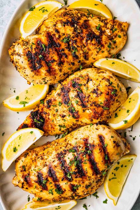 Greek Chicken Marinade | The Mediterranean Dish Greek Chicken Breast Recipes, Greek Lemon Chicken Marinade, Mediterranean Diet Chicken Marinade, Marinated Mediterranean Chicken, Lemon Mediterranean Chicken, Quick Greek Chicken Marinade, Easy Greek Chicken, Tuna Bake, Baked Greek Chicken