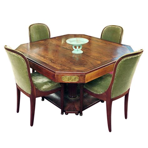 French Art Deco Dining Set / Maison Bellon / ca. 1925 / macassar ebony, rosewood, mahogany Dining Furniture Ideas, Antique Dining Room Sets, Art Deco Dining Chair, Rosewood Furniture, Art Deco Living, Art Deco Dining, Art Deco Chair, Macassar Ebony, Rose Wood