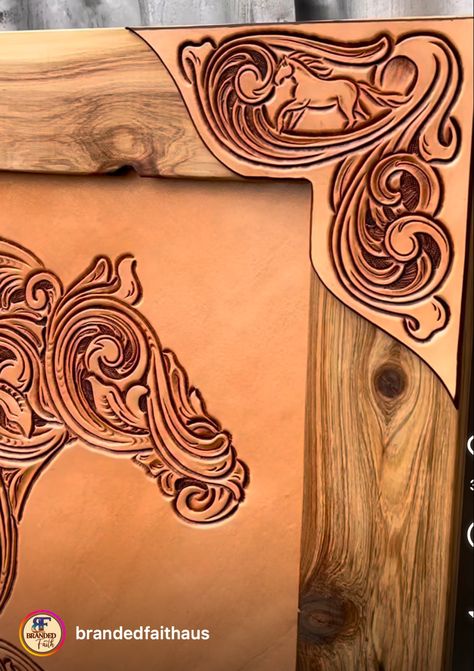 Tooled Leather Picture Frame, Leather Picture Frames, Custom Leather Work, Leather Patterns, Leather Tooling Patterns, Tooling Patterns, Leather Making, Running Horse, Leather Ideas