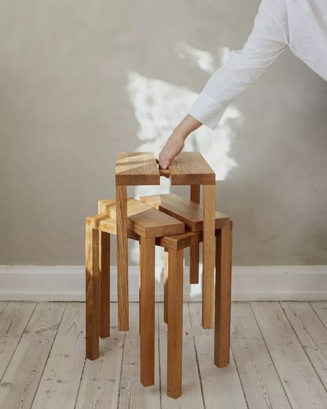 Good things come in threes. The three pieces that make up the MOEBE Peg Collection started life as limited edition pieces straight from our Copenhagen workshop, but are now available for everyone. Choose from a bench, a stool, and a step stool. Or perhaps the whole family. #moebe #moebepegcollection #danishdesign #madeineurope Slotting Furniture, Outdoor Stool, Stackable Stools, Solid Oak Furniture, Bar Shelves, Japanese Woodworking, Wooden Bar Stools, Flat Pack Furniture, Manicure Table