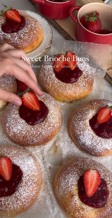 bakedbylaora Recipes, baking tips & deliciousness on Instagram Impressive Baking, Baking Portfolio, Brioche Dough, Fresh Yeast, Brioche Rolls, Oven Tray, Strawberry Compote, Aesthetic Notes, Recipes Baking