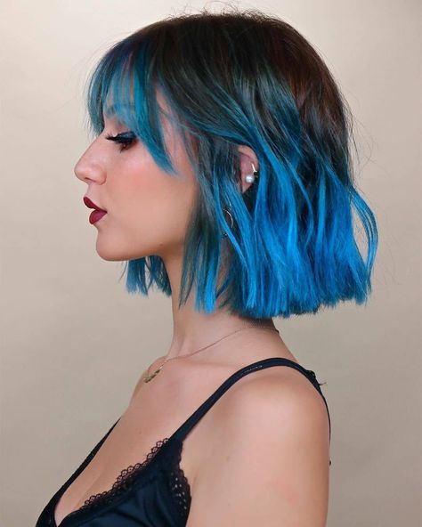 24.9k Likes, 126 Comments - COLOURFUL HAIR (@dailyhaircolour) on Instagram Blue Hair Ideas, Blue Hair Color Ideas, Short Blue Hair, Hair Ideas For Short Hair, Short Hair Blue, Blue Hair Color, Color Ideas For Short Hair, Bob Hair Color, Dyed Hair Blue