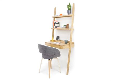 Wooden Leaning Desk in Oak | Futon Company Leaning Ladder Desk, Leaning Desk, Double Bed With Storage, Ladder Desk, Leaning Ladder, Ladder Storage, Comfort Mattress, Desk Shelves, Sofa Beds