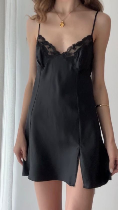 Black Nightgown Aesthetic, Night Gown Aesthetic, Gown Aesthetic, Cami Mendes, Black Nightgown, Vintage Nightgown, Dress Aesthetic, Lace Slip Dress, Lace Slip