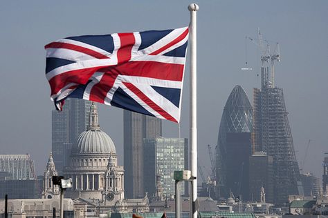 Union Jack over the city of London with a view of St. Paul's, The Gherkin and The Shard which is under construction Love London, I Miss You More, Kingdom Of Great Britain, City Of London, London Skyline, Flying High, Do Nothing, England And Scotland, Visit London