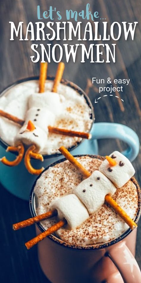 A fun winter activity for kids! Make marshmallow snowmen with marshmallows, pretzels and more. Check out the simple instructions with additional ideas for this fun & easy project from Kids Activities Blog. Kids In The Snow, Christmas Morning Brunch, Christmas Treats To Make, Winter Kitchen, Snow Play, Christmas Breakfast Recipe, Marshmallow Snowman, Homemade Hot Cocoa, Penguin Crafts