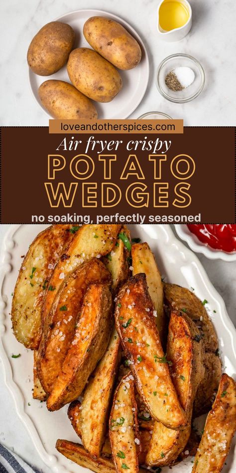 Potatoe Wedges In Airfryer, Air Fryer Jojo Potato Wedges, Airfryer Potato Wedges, Air Fryer Potato Wedges Recipe, Air Fryer Potatoes Wedges, Air Fry Potato Wedges, Air Fryer Wedges, Air Fried Potato Wedges, Potato Wedges Air Fryer