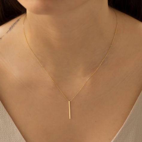 Everyday Necklace Gold, Gold Bar Pendant, Bar Necklace Gold, Real Gold Necklace, Gold Moon Necklace, Evil Eye Necklace Gold, Gold Chain Design, Bar Necklace Personalized, Gold Bar Necklace