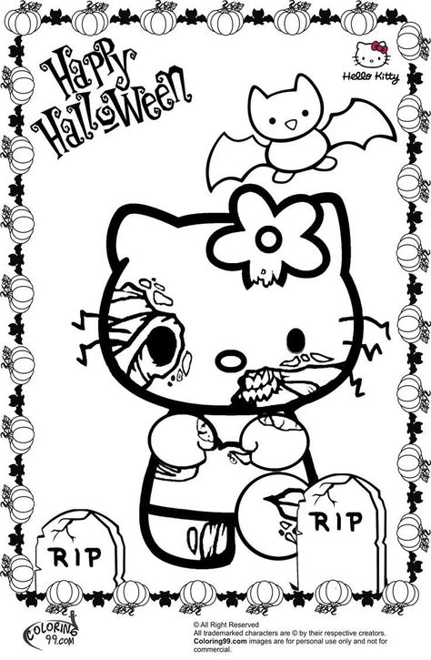 Scary Halloween Coloring Pages, Halloween Coloring Pictures, Hello Kitty Coloring Pages, Kitty Coloring Pages, Halloween Coloring Pages Printable, Hello Kitty Colouring Pages, Monster Coloring Pages, Halloween Color, Kitty Coloring