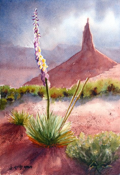 Yucca Plant Watercolor, Tumbleweed Painting, Yucca Painting, Yucca Tattoo, Vinyl Paintings, Hot Air Balloons Art, Yucca Plant, Watercolor Plants, Desert Painting