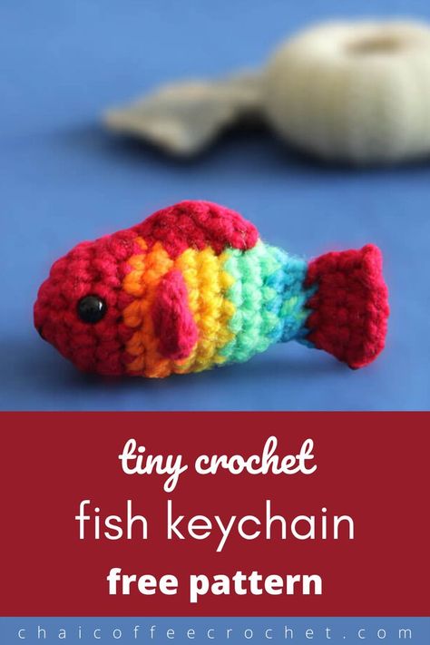 Crochet this tiny fish keychain in this free pattern. This small amigurumi fish keychain pattern works up really quickly and makes for a wonderful crochet gift! Crochet keychain pattern free easy. No sew amigurumi free pattern. Amigurumi keychain free pattern. Tiny amigurumi free pattern minis. Crocheted Fish, Amigurumi Fish, Crochet Fish Patterns, Coffee Crochet, Fish Keychain, Chai Coffee, Crochet Cat Toys, Tiny Crochet, Sewing Crochet