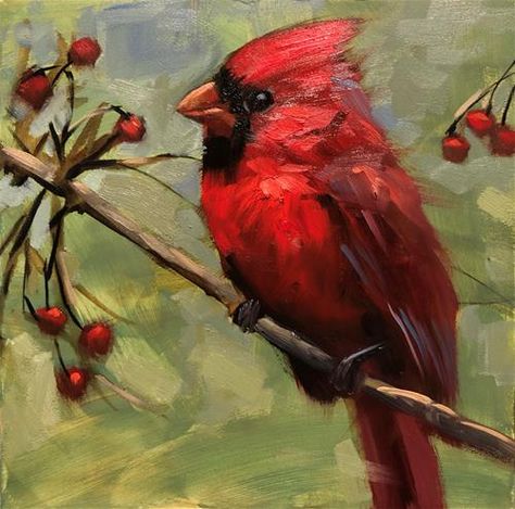 Cardinal Oil Painting, Painting A Cardinal, Paintings Of Cardinals, Redbird Painting, Cardinal Painting Acrylic, Cardinal Acrylic Painting, Christmas Oil Paintings, Cardinal Paintings, Red Cardinal Painting