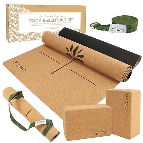 Yoga Starter, Cork Accessories, Large Yoga Mat, Stretch Strap, Cork Yoga Mat, Yoga Kit, Yoga Essentials, Eco Friendly Accessories, Yoga Equipment