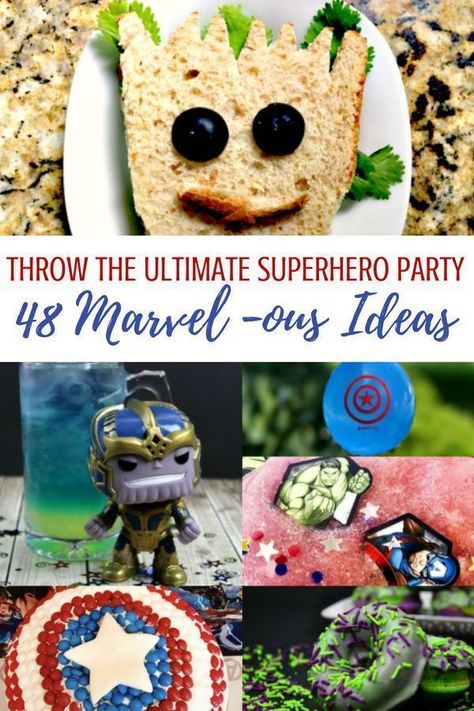 Marvel Themed Food, Groot Party Ideas, Marvel Desserts, Groot Birthday, Marvel Baby Shower, Clouds Party, Superhero Candy, Superhero Party Ideas, Disney Parties