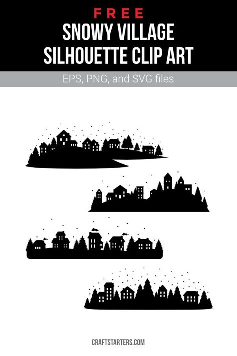 Christmas Village Silhouette Templates, Winter Scene Silhouette Svg, Winter Village Silhouette, Christmas Village Silhouette, Town Silhouette, Village Silhouette, Cricut Maker3, Candle Silhouette, Iphone Wallpaper Christmas