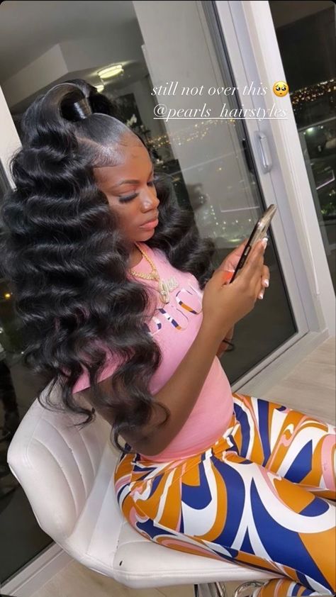 Half Up Half Down With Bundles, Body Wave Ponytail Black Women, Body Wave Hairstyles For Black Women, Curly Quick Weave Styles Black Women, Body Wave Wig Hairstyles, Vacation Hairstyle, Homecoming Hairstyle, Baddie Black, Wave Hairstyles