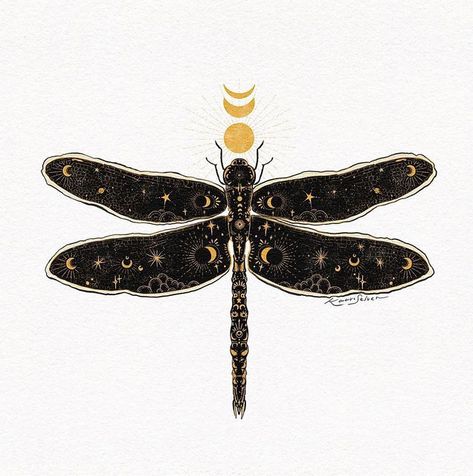 Dragonfly Aesthetic, Illustration Spiritual, Writing Illustration, Celestial Butterfly, Dragonfly Drawing, Bug Tattoo, Moon Icon, Dragonfly Decor, Dragonfly Art