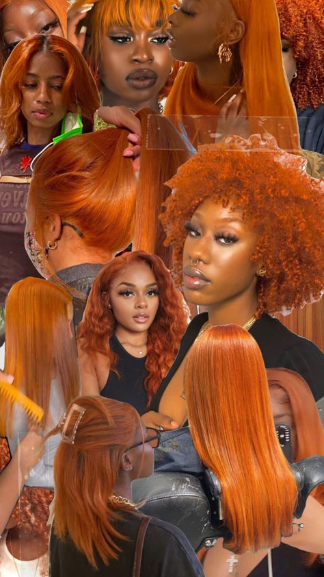 Rust Color Hair On Black Women, Ginger Hair Color For Black Women, Burnt Orange With Blonde Highlights, Ginger Orange Braids For Black Women, Blonde And Copper Locs, Orange And Ginger Hair, Short Orange Brown Hair, Orange Hair And Eyebrows, Orange Dye On Brown Hair