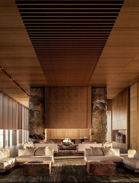 Aman Niseko – Hokkaido Wellness Resort Coming Soon, Japan – Aman Spa Reception Area, Liquid Architecture, Rehabilitation Center Architecture, Lodge Interiors, Wijaya Kusuma, Ski Hotel, Resort Luxury, Wellness Resort, Hotel Lounge