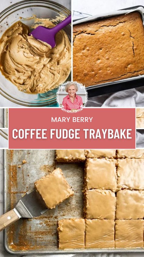 Mary Berry Coffee Fudge Traybake Easy Tray Desserts, Easy Tray Bakes Cakes, Tray Bakes Cakes, Tray Bake Recipes Cake, Sweet Tray Bake Recipes, Traybake Recipes Cake, Mary Berry Tray Bakes, Coffee Squares, Easy Traybake Recipes