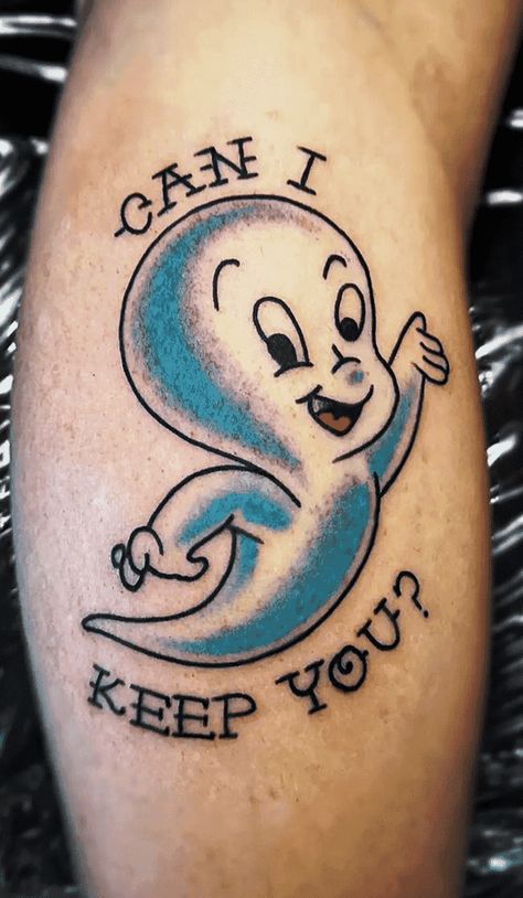 90s Disney Tattoos, Casper The Ghost Tattoo, Casper Tattoo Design, 90s Nostalgia Tattoo, Casper The Friendly Ghost Tattoo, 90s Cartoon Tattoos Ideas, Nickelodeon Tattoos, 90s Cartoon Tattoos, Tattoo Ideas Halloween