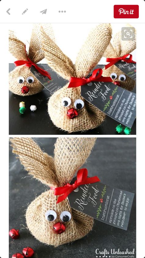 Diy Reindeer Food, Burlap Christmas Decorations, Diy Reindeer, Reindeer Food, Burlap Sacks, Holiday Crafts For Kids, Burlap Crafts, Burlap Christmas, Sweet Christmas