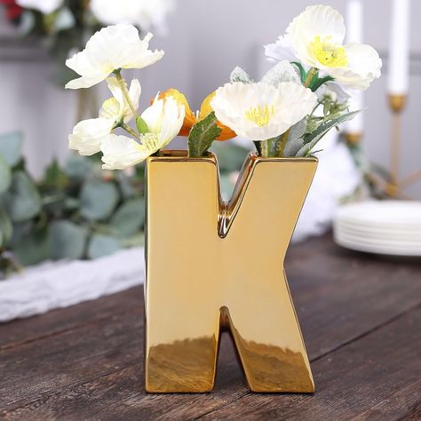 Amazon.com: Efavormart 6" Shiny Gold Plated Ceramic Letter K Sculpture Flower Vase, Bud Planter Pot Table Centerpiece : Home & Kitchen Sculpture Flower, Planter Centerpiece, Bud Vases Flowers, Letter Flower, Ceramic Color, Flower Bowl, Shop Decor, Unique Vases, Coffee Shop Decor