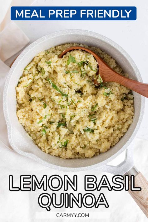 Lemon Basil Quinoa, Quinoa Recipes Side Dish, Basil Quinoa, Lemon Recipes Easy, Low Calorie Side Dishes, Quinoa Side Dish, College Recipes, Lemon Quinoa, Side Dishes For Salmon