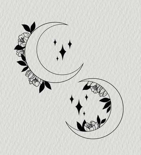 Mother Daughter Tattoos Astrology, Mother Daughter Tattoos Witchy, Bestie Moon Tattoos, Mom Friend Tattoos, Friend Moon Tattoos, Witchy Best Friend Tattoo Ideas, Sister Moon Tattoos, Cool Friend Tattoos, Moon Tattoo Best Friend