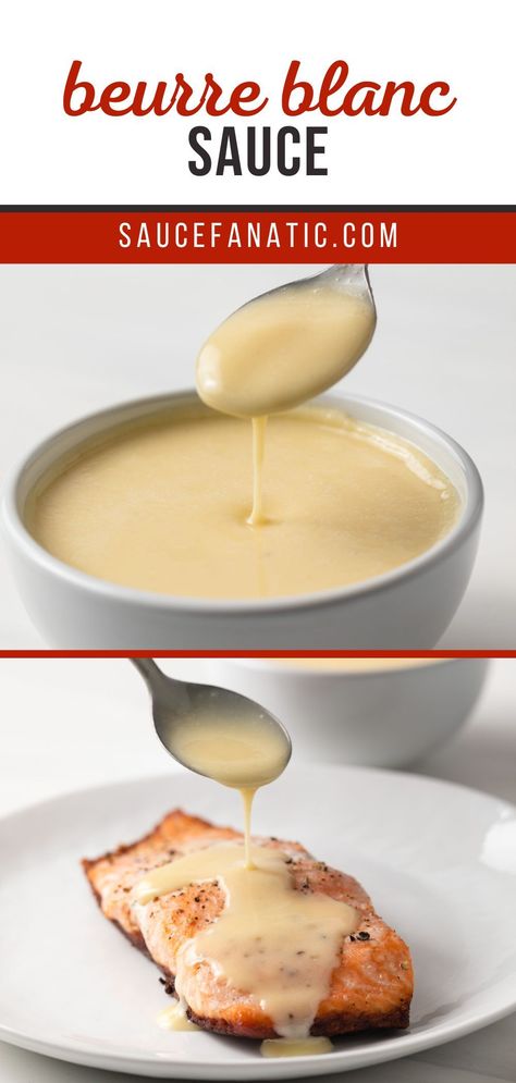 Beurre blanc tastes rich and velvety. It's also slightly sweet and tangy. It pairs beautifully with fish and other seafood. Beurre Blanc Sauce Recipe, Fish Taco Sauce, French Sauces, Homemade Sauce Recipes, Marinade Sauce, Cooking Sauces, Homemade Sauce, The Sauce, Creamy Sauce